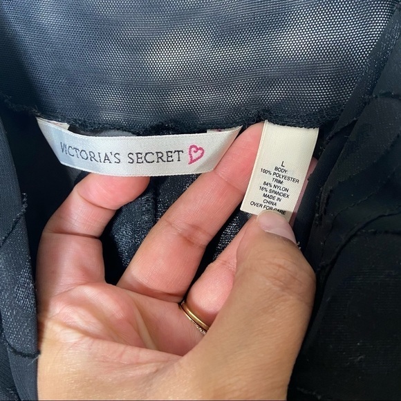 Victorias Secret Sheer Heart Patterned Black Night Gown Lingerie L - Picture 3 of 8